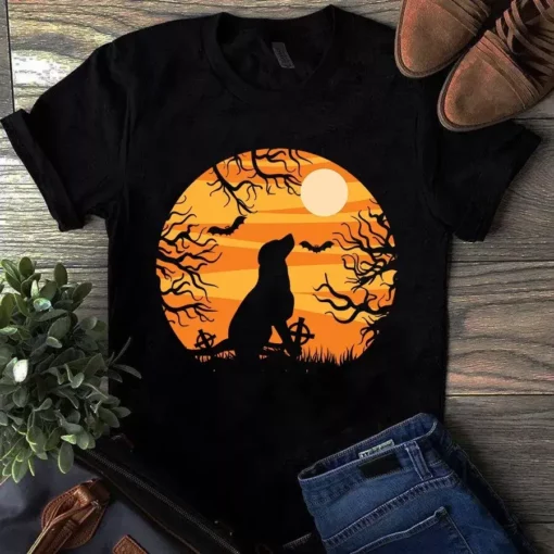 Alone Dog In The Dark Halloween Dog Gift Tshirt