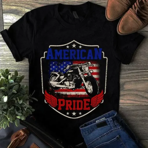 American Pride Biker Motorcycle American Flag Tshirt