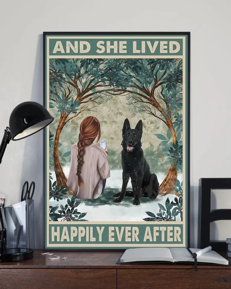 And She Lived Happily Ever After Black German Shepherd Dog Poster