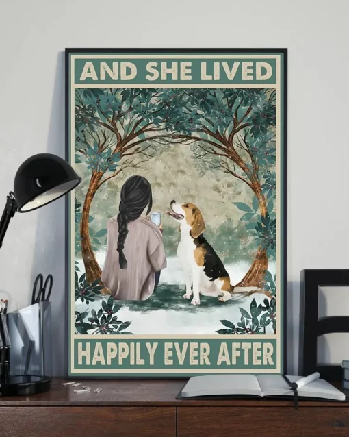 And She Lived Happily Ever After Black Hair Girl With Beagle Dog Poster