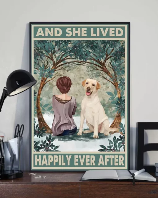 And She Lived Happily Ever After Brown Girl Yellow Labrador Dog Poster
