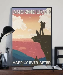And She Lived Happily Ever After Camping Hiking Dog Moutain Poster