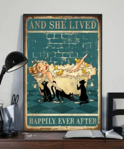 And She Lived Happily Ever After Girl Bath With Black Cats Poster