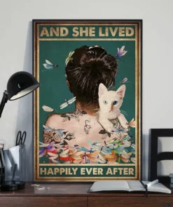 And She Lived Happily Ever After Girl With Cat Dragonfly Poster