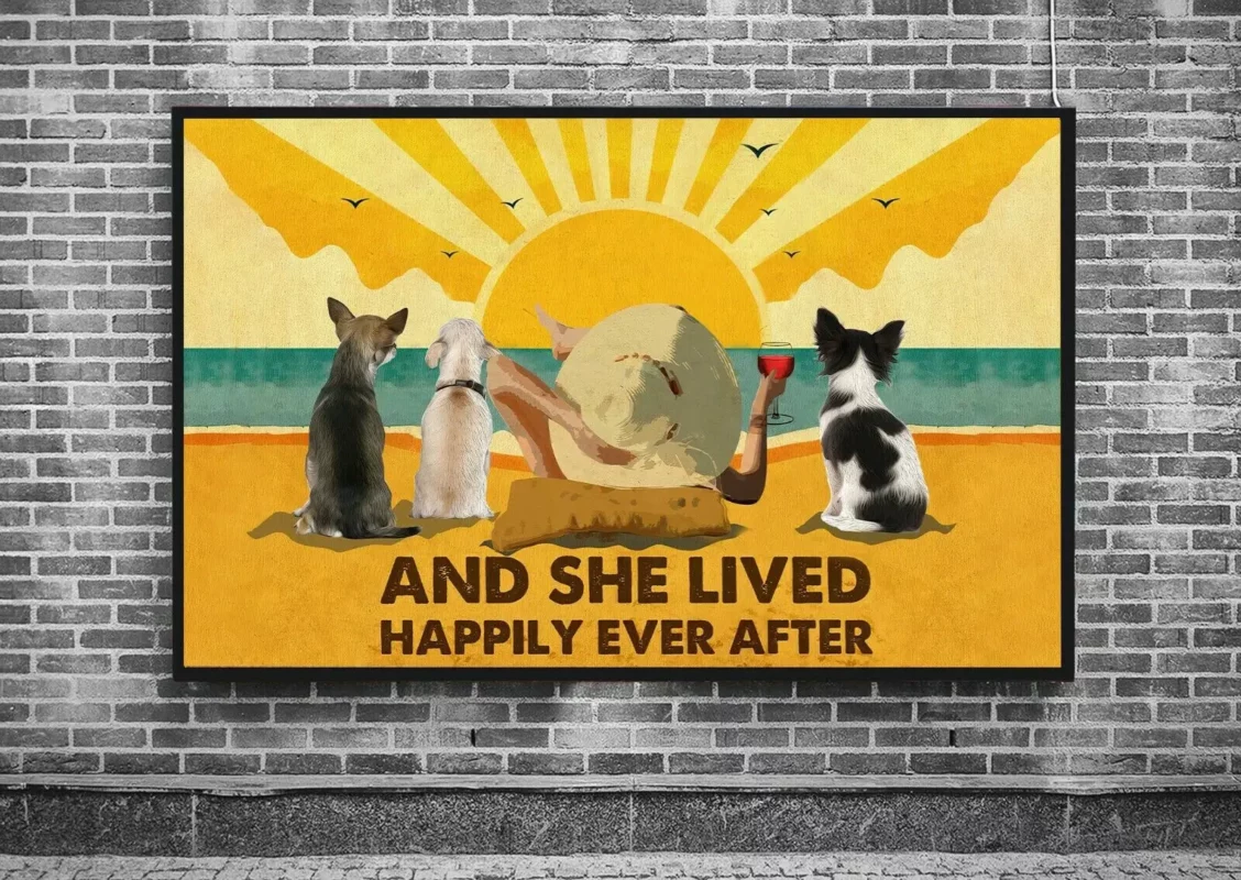 And She Lived Happily Ever After Girl With Dogs Vintage Poster