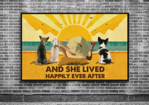 And She Lived Happily Ever After Girl With Dogs Vintage Poster