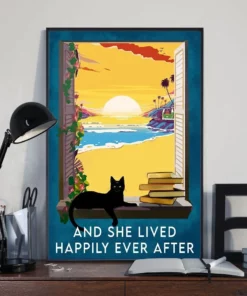 And She Lived Happily Ever After Ocean Black Cat Meow Poster