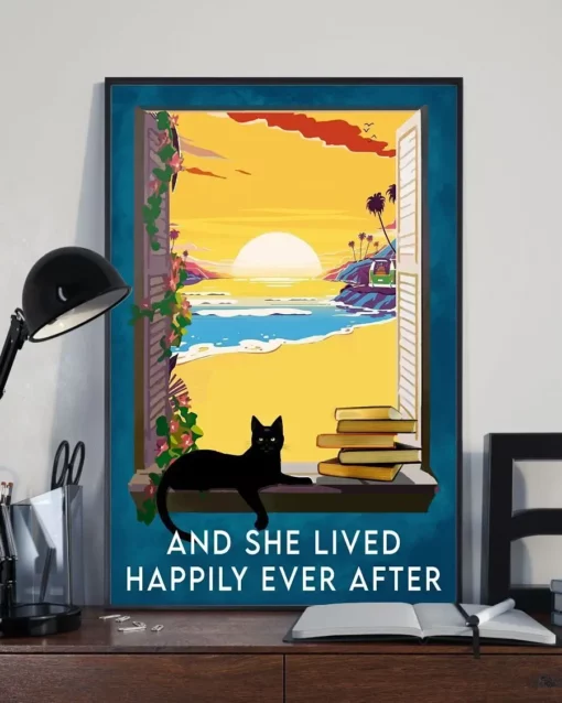 And She Lived Happily Ever After Ocean Black Cat Meow Poster