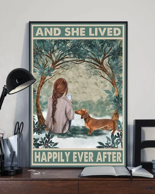 And She Lived Happily Ever After Red Dachshund Dog Brunette Girl Poster