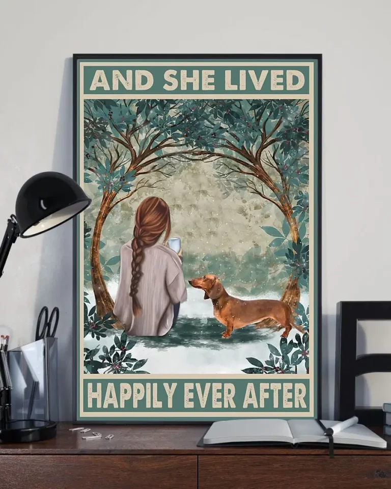 And She Lived Happily Ever After Red Dachshund Dog Brunette Girl Poster