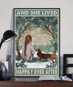 And She Lived Happily Ever After Red Long Haired Dachshund Dog Poster