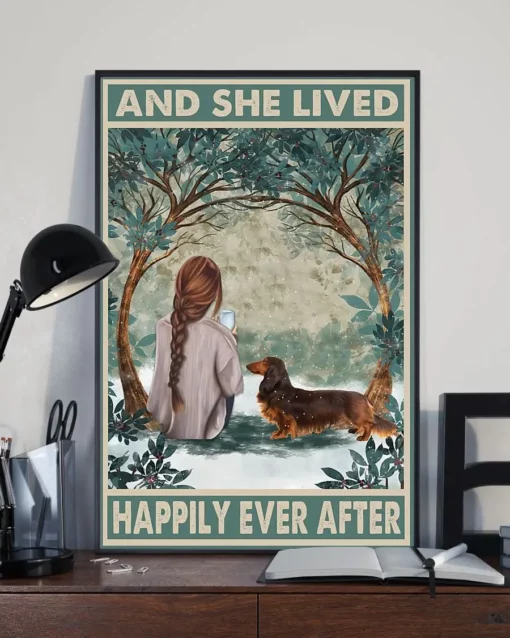 And She Lived Happily Ever After Red Long Haired Dachshund Dog Poster