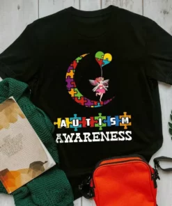 Autism Awareness Angel Moon Heart Color Gift Autism Tshirt