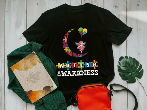 Autism Awareness Angel Moon Heart Color Gift Autism Tshirt