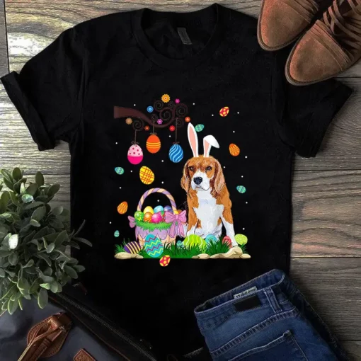 Beagle Dog Ear Easter Eggs Shirt Funny Easter Day Unisex Beagle Dog Gift Tshirt