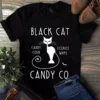 Black Cat Candy Corn Licorice Whips Candy Co Halloween Cat Tshirt