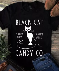Black Cat Candy Corn Licorice Whips Candy Co Halloween Cat Tshirt