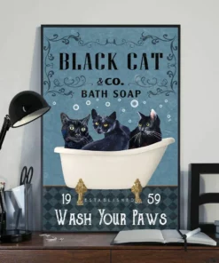 Black Cat Co Bath Soap Wash Your Paws Funny Meow Cat Poster