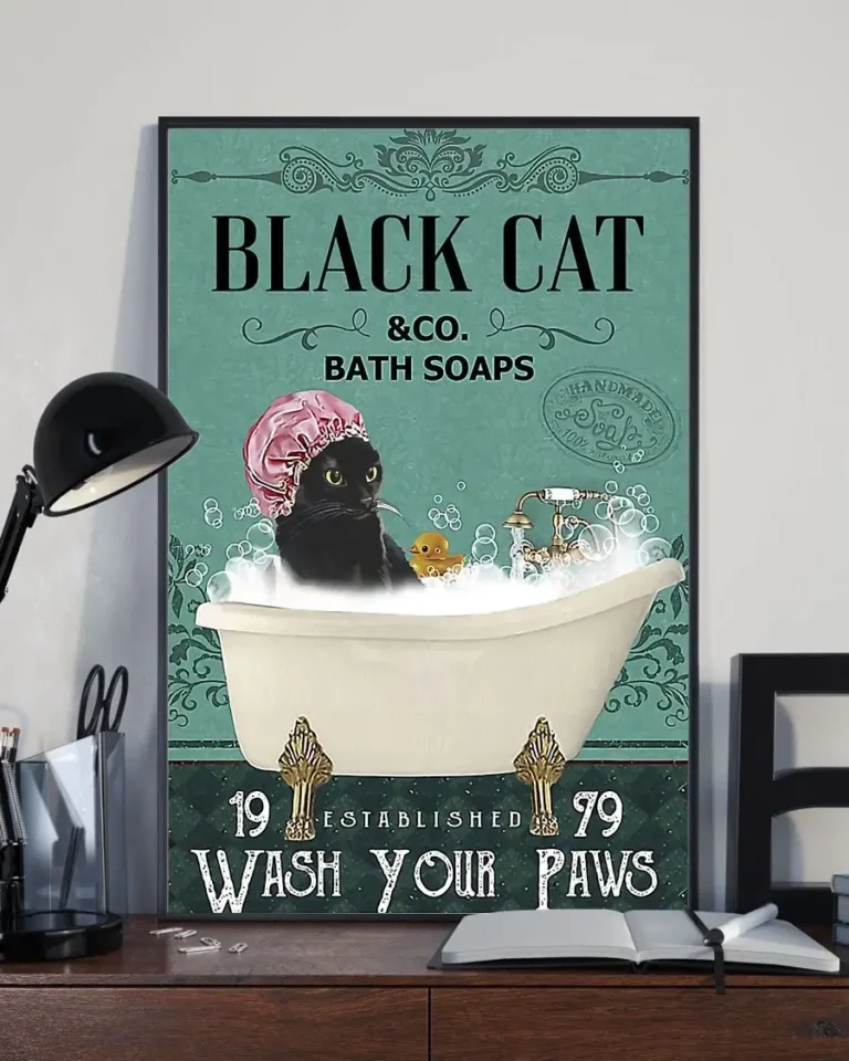 Black Cat and Co Bath Soap Wash Your Paws Poster