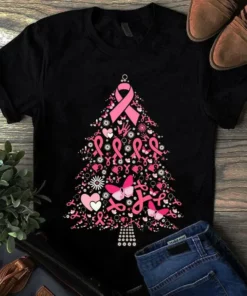 Breast Cancer Awareness Christmas Tree Xmas Pink Unisex Men Women Tshirt