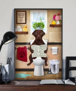 Brown Labrador Toilet Reading Newspaper Funny Dog Poster