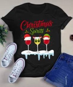 Christmas Spirits Wine Glasses Santa Hat Xmas Gift Tshirt
