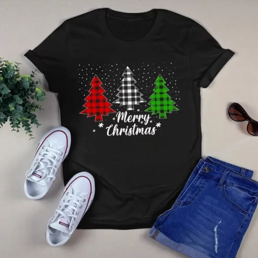 Christmas Tree Buffalo Plaid Merry Xmas Gift Tshirt