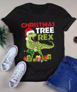 Christmas Tree Rex T-rex Santa Hat Xmas Light Gift Tshirt