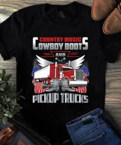 Country Music Cowboy Boots And Pickup Trucks Trucker Truck Driver Tshirt