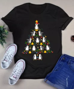Cute Penguin Christmas Xmas Tree Gift Funny Tshirt