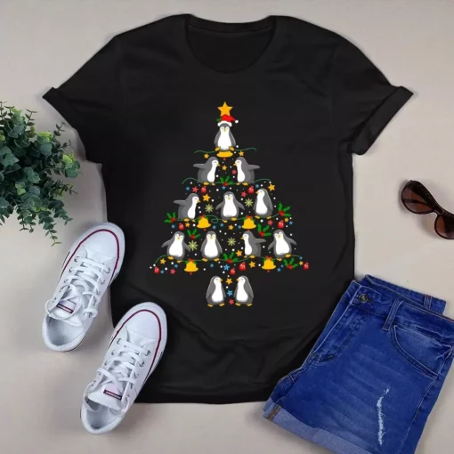 Cute Penguin Christmas Xmas Tree Gift Funny Tshirt