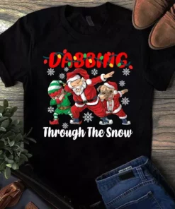 Dabbing Through The Snow Santa Claus Elf Pug Dog Christmas Xmas Gift Tshirt