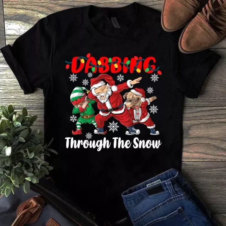 Dabbing Through the Snow Santa Claus Elf Pug Dog Christmas Xmas Gift Tshirt