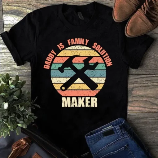 Daddy Is My Family Solution Make Vintage Dad Father Gift Tshirt
