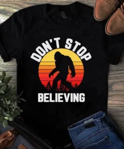 Don't Stop Believing Bigfoot Camping Retro Tshirt