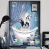 Frenchie Bulldog Taking Shower Funny Dog Home Decor Wallart Poster