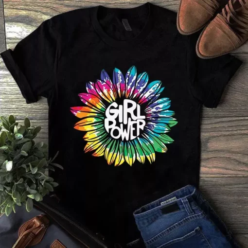 Girl Power Sunflower Hippie Tie Dye Retro Tshirt