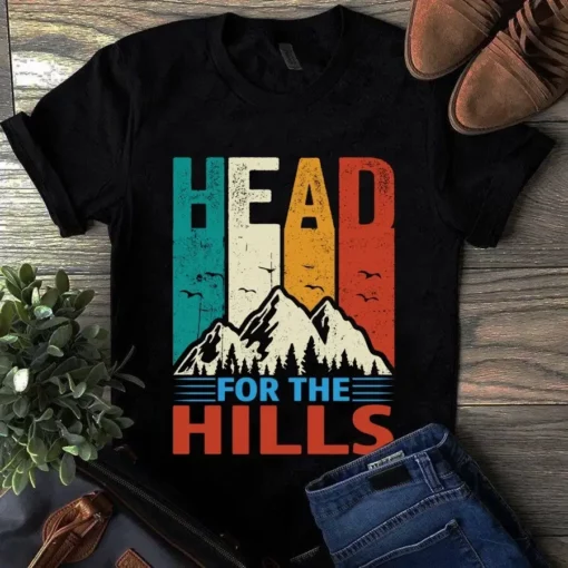 Headed For The Hills Moutain Camping Hiking Vintage Tshirt
