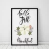 Hello Fall Thankfull Pumpkin Autumn Fall Home Decor Wall Art Poster