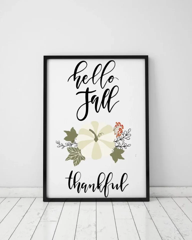 Hello Fall Thankfull Pumpkin Autumn Fall Home Decor Wall Art Poster