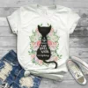 A Little Black Cat Goes With Everything Flower Cat Tshirt