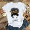 Afro Mom Life Messy Bun Leopard Funny Black Mom Mothers Day Tshirt