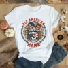 All American Mama Leopard Messy Bun Mom 4th Of July Skull Mom Tshirt