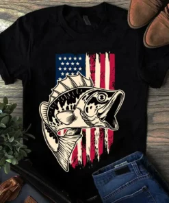 American Flag Fishing Bass Unisex Tshirt