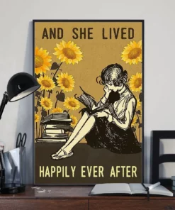 And She Lived Happily Ever After Sunflower Book Reading Lover Poster
