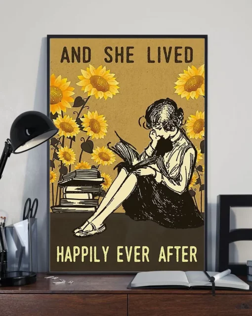 And She Lived Happily Ever After Sunflower Book Reading Lover Poster