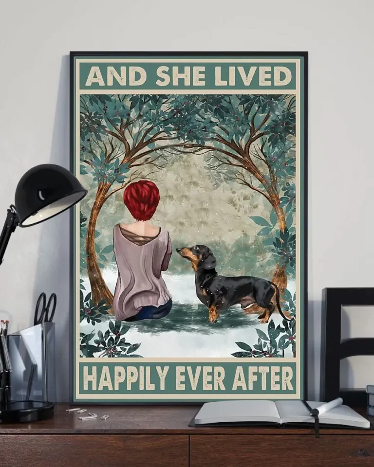 And She Lived Happily Every After Red Hair Girl Dachshund Dog Poster