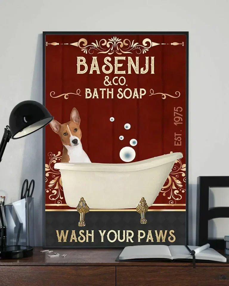 Basenji and Co Bath Soap Wash Your Paws Dog Poster