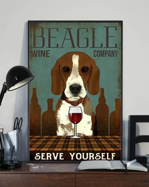Beagle Wine Company Serve Yourself Beagle Dog Gift Poster