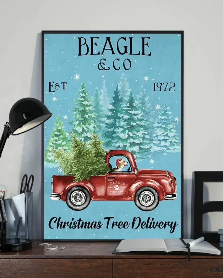 Beagle and Co Christmas Tree Delivery Xmas Dog Poster